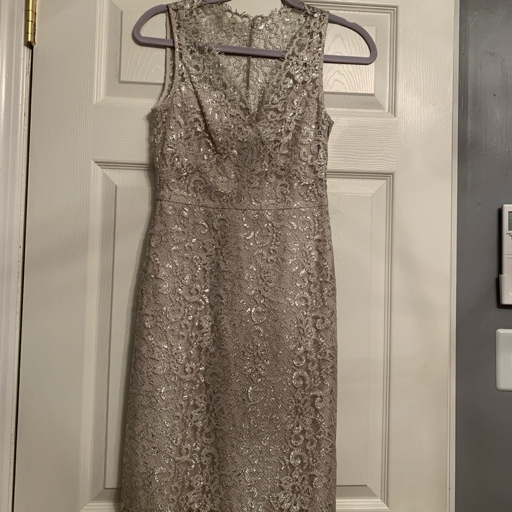 Silver lace V-neck dress